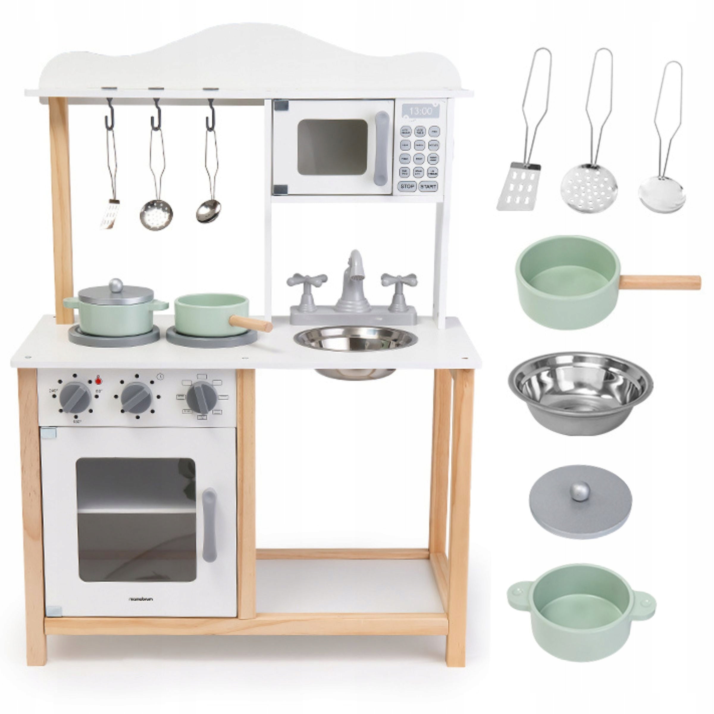 WOODEN KITCHEN FOR CHILDREN WITH MICROWAVE + ACCESSORIES