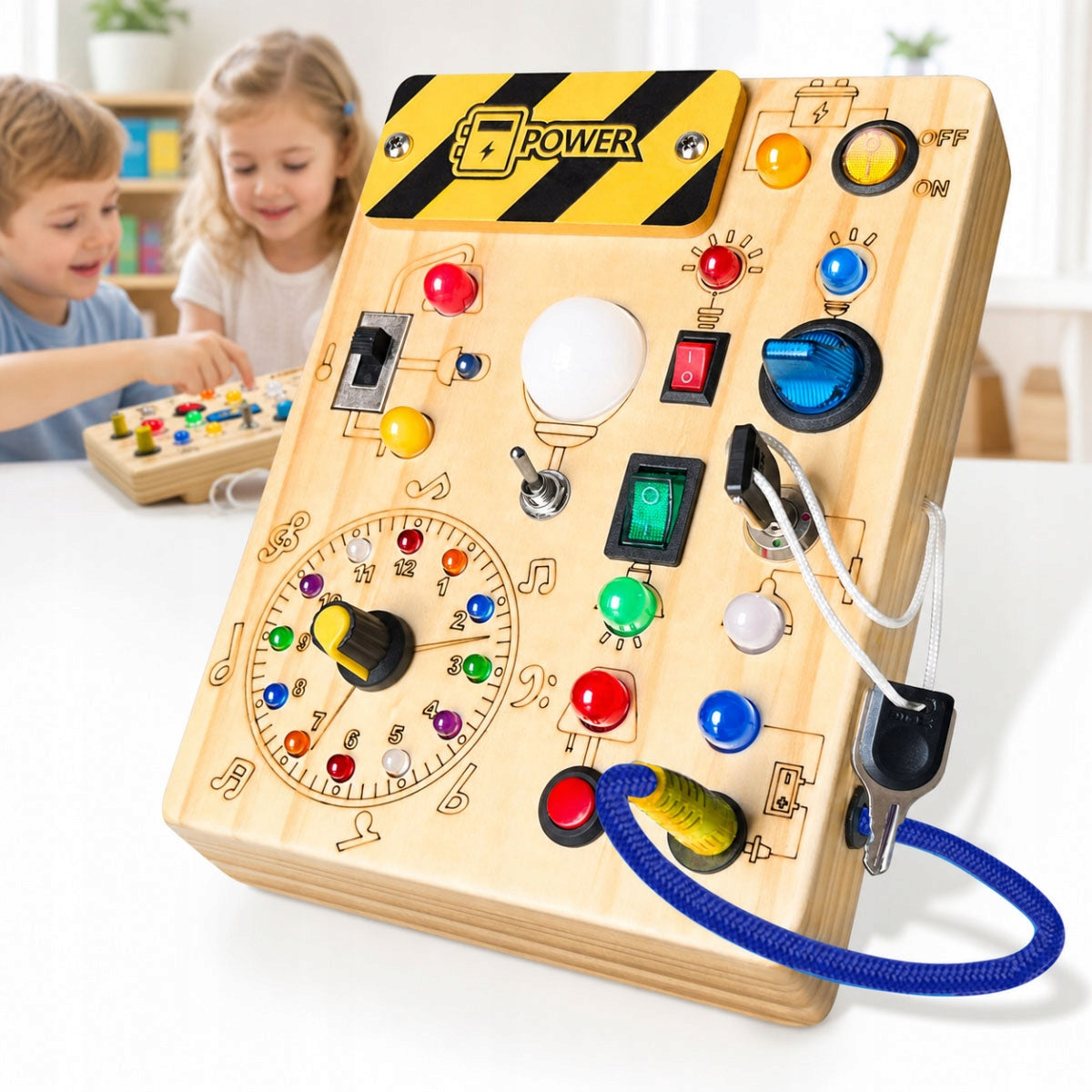 WOODEN MANIPULATION BOARD Montessori LED LIGHT SWITCH FOR KIDS