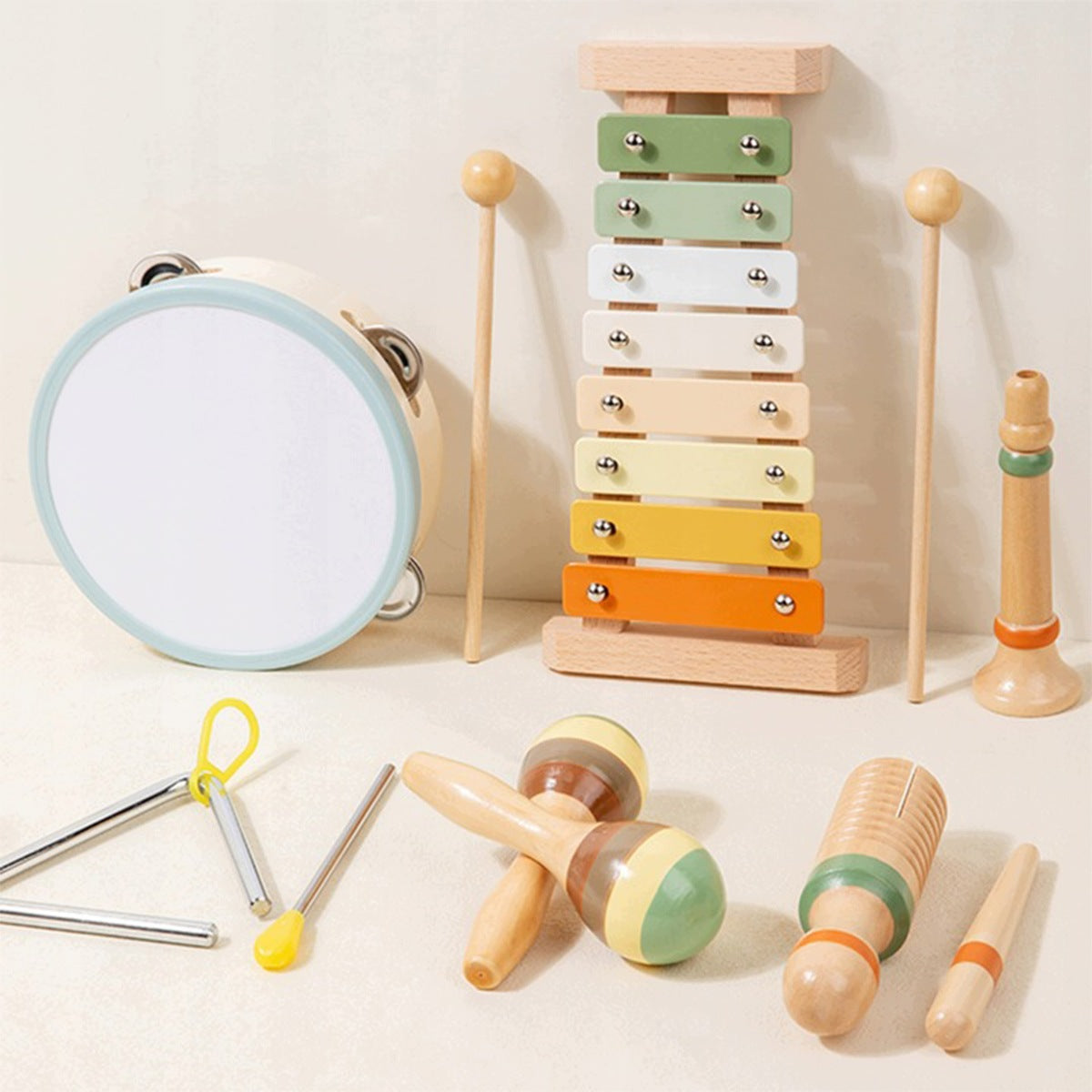 WOODEN MUSICAL INSTRUMENTS FOR CHILDREN SET, CYMBALS, Xylophone Kind instrument set