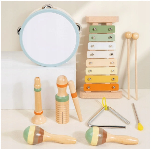 WOODEN MUSICAL INSTRUMENTS LARGE SET DULCIMER TRIANGLE 6 PCS for Children