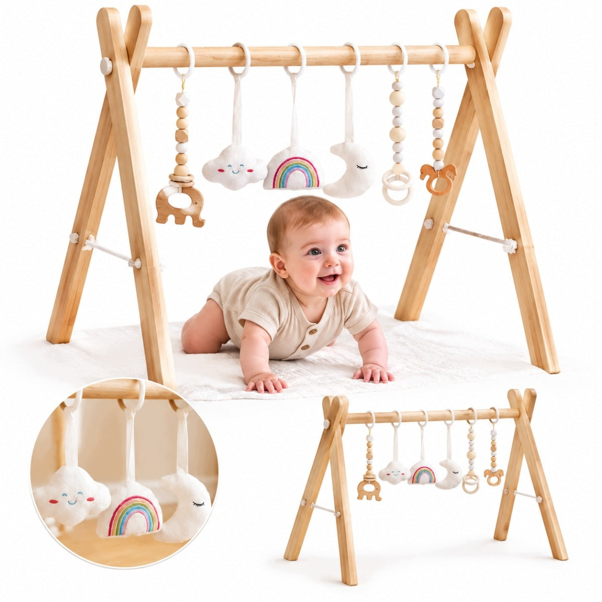 WOODEN PLAY HEADBAND FOR NEWBORN 6 INTERCHANGEABLE TOYS