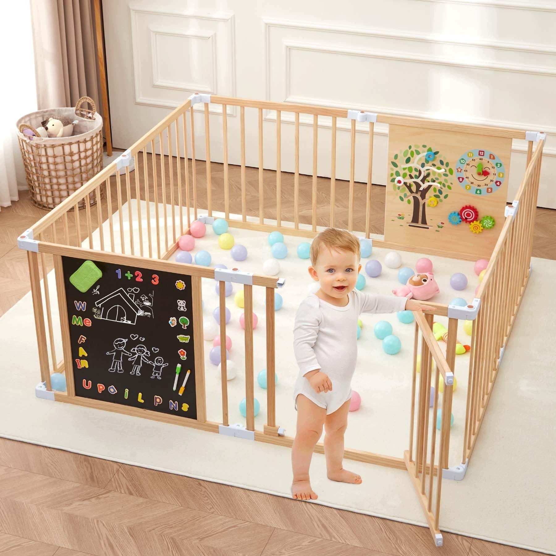 WOODEN PLAYPEN FOR BABIES WITH REMOVABLE AND EXPANDABLE DOORS