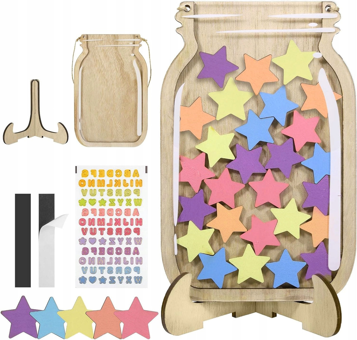 WOODEN PRIZE JAR WITH MAGNETIC SYSTEM AND 30 STARS