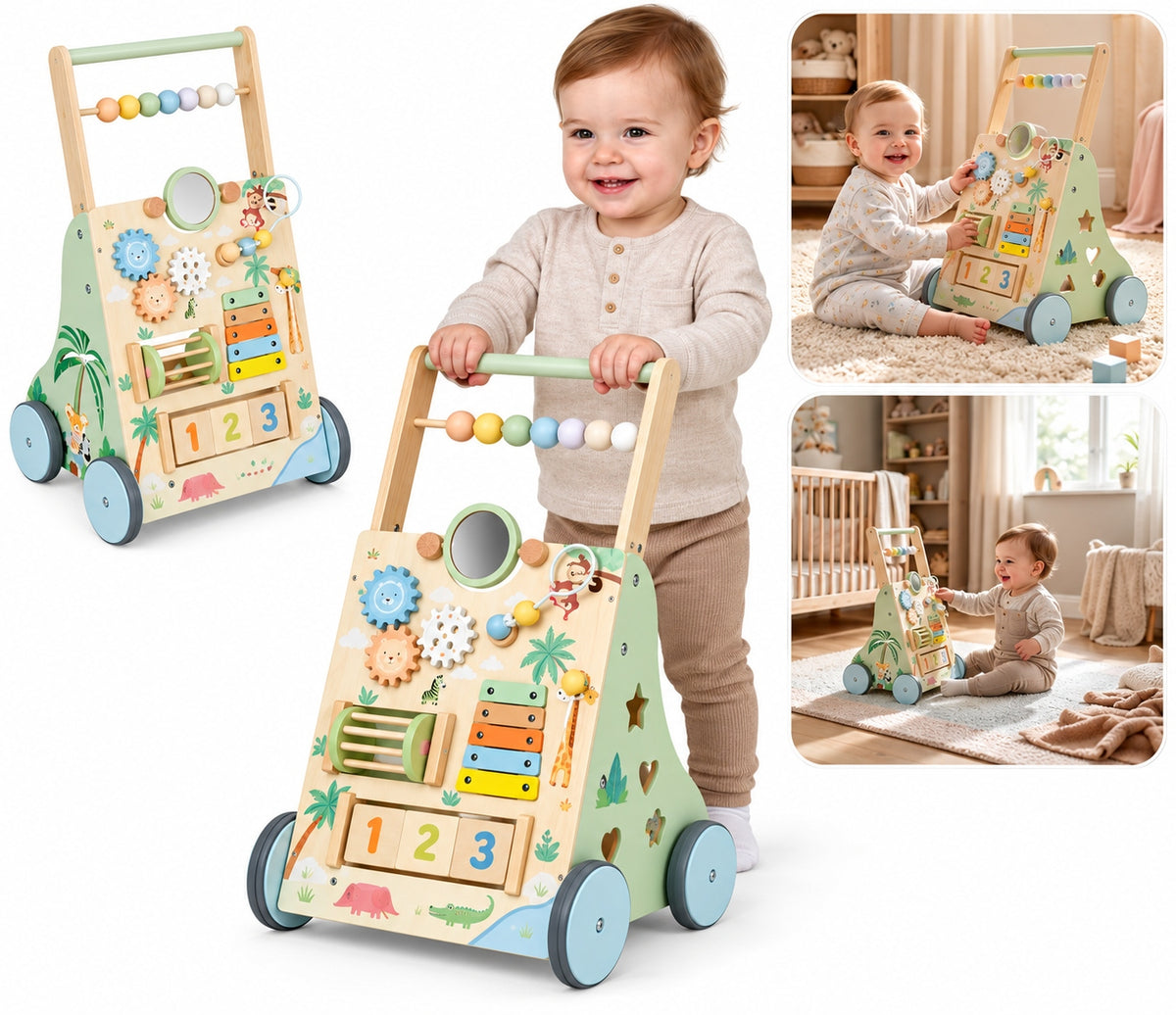 WOODEN PUSHER 6IN1 WALKER FOR CHILDREN MANIPULATION BOARD XXXL 12m+