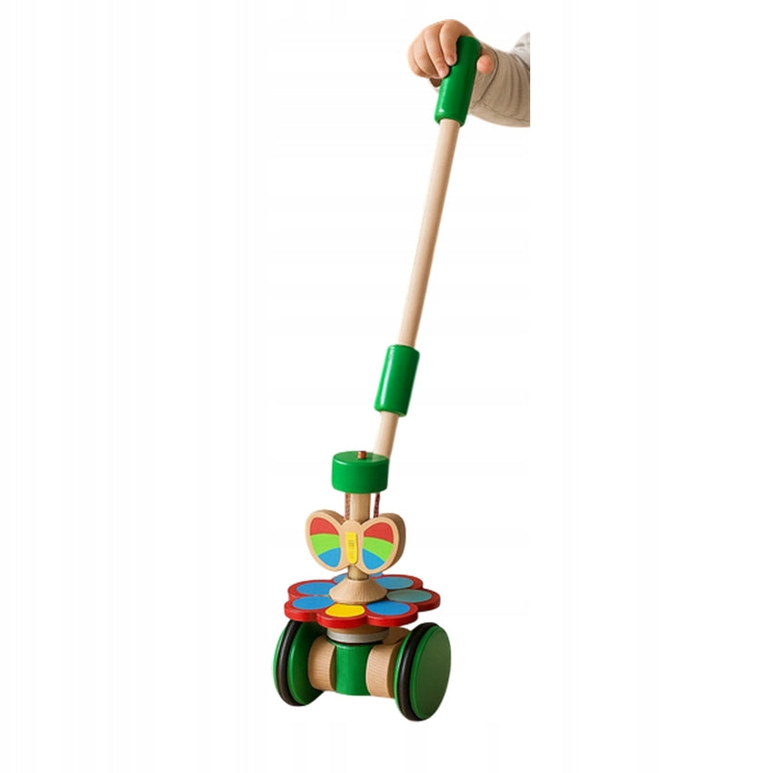 WOODEN PUSHER ON STICK Butterfly Carousel for Learning to Walk for Children