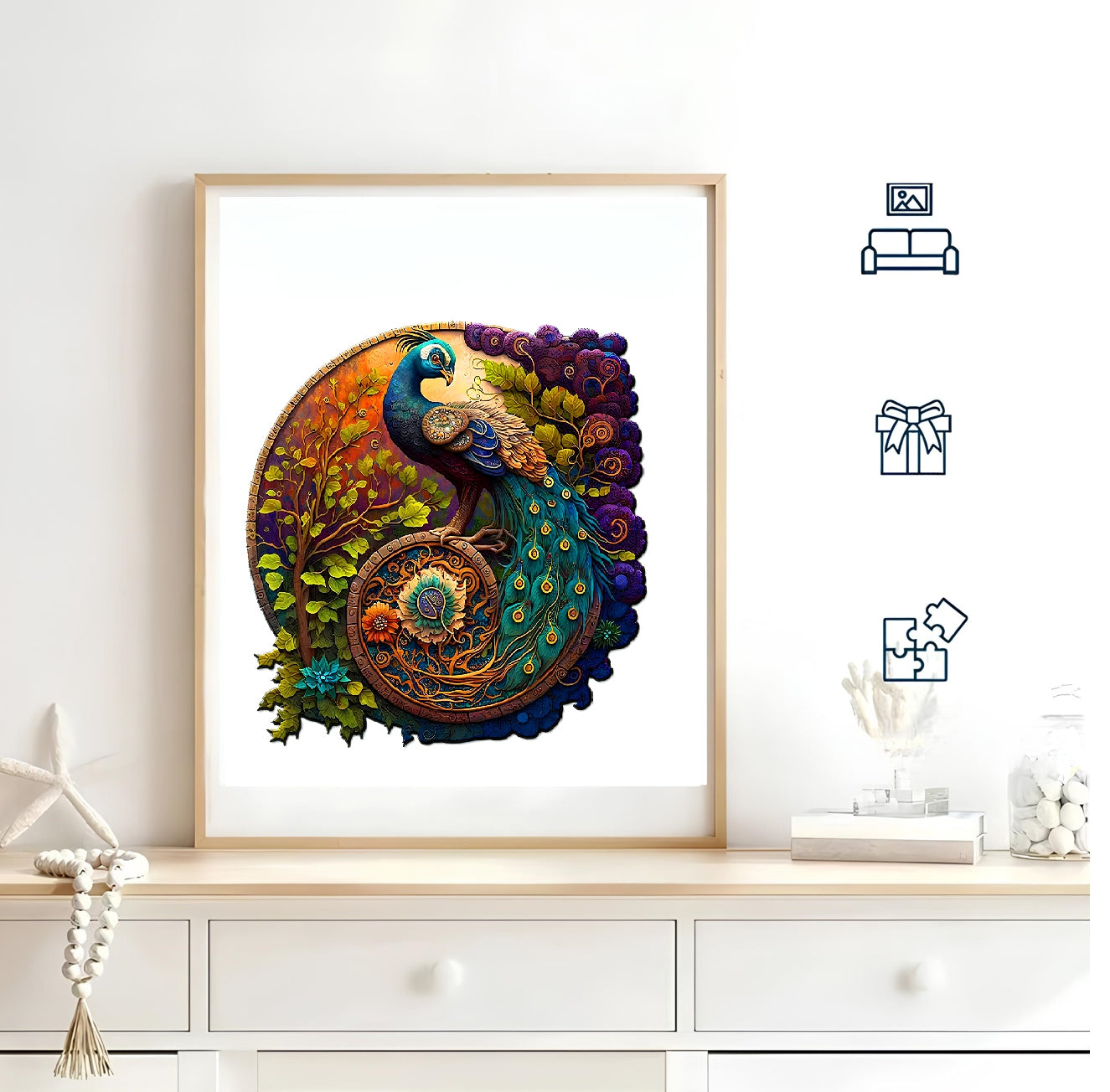 WOODEN PUZZLE BEAUTIFUL PEACOCK BIRD ANIMALS 3D PUZZLE FOR MOM GIRL Manufacturer code Puzzle paw Układanka dla dzieci i dorosłych