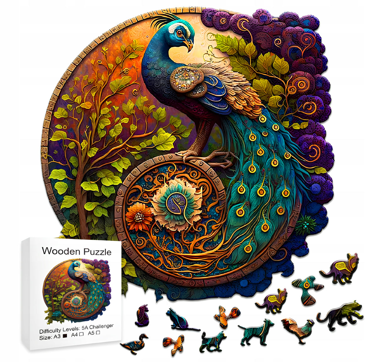 WOODEN PUZZLE BEAUTIFUL PEACOCK BIRD ANIMALS 3D PUZZLE FOR MOM GIRL