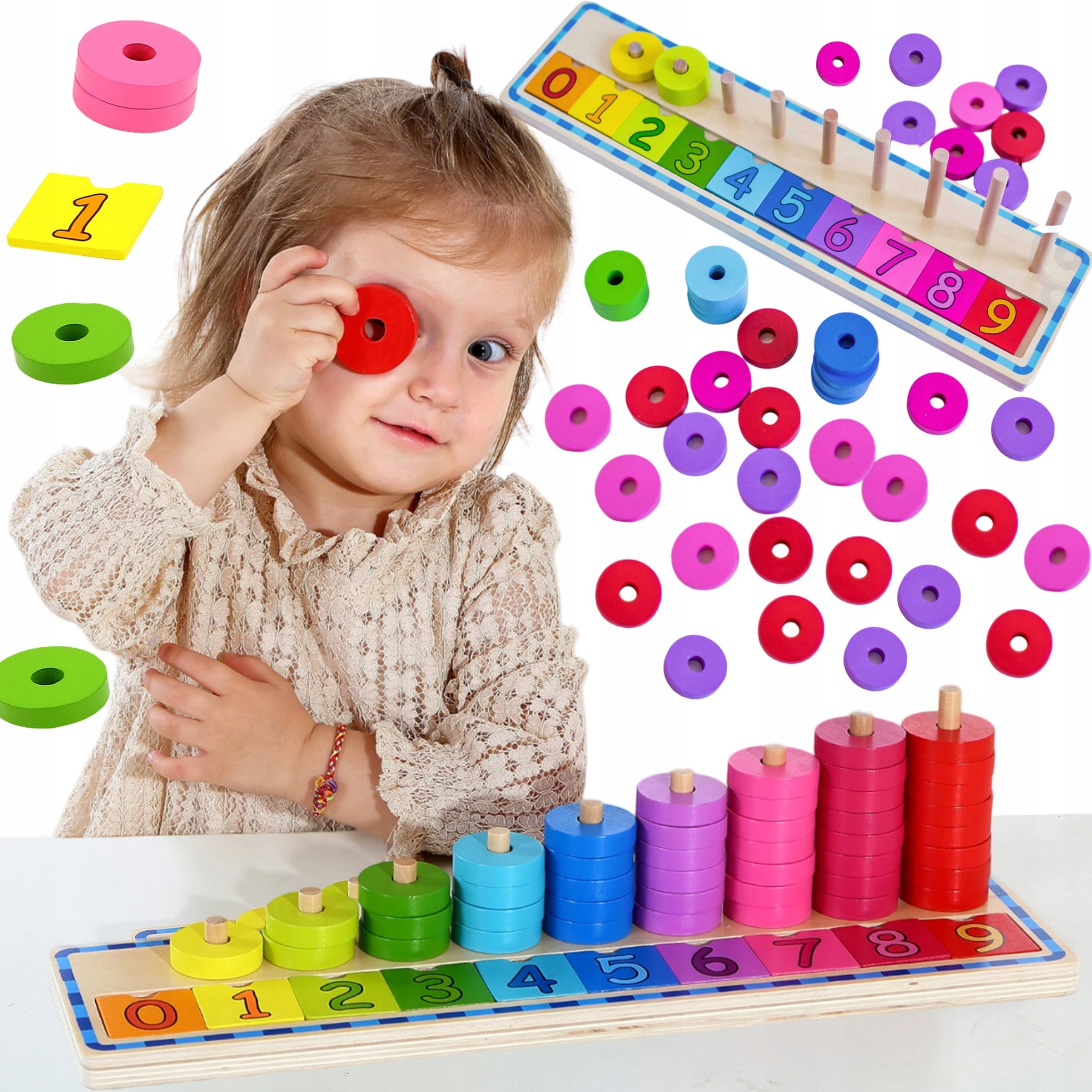WOODEN PUZZLE SORTER LEARNING TO COUNT MONTESSORI 54 EL. WOOPIE GREEN