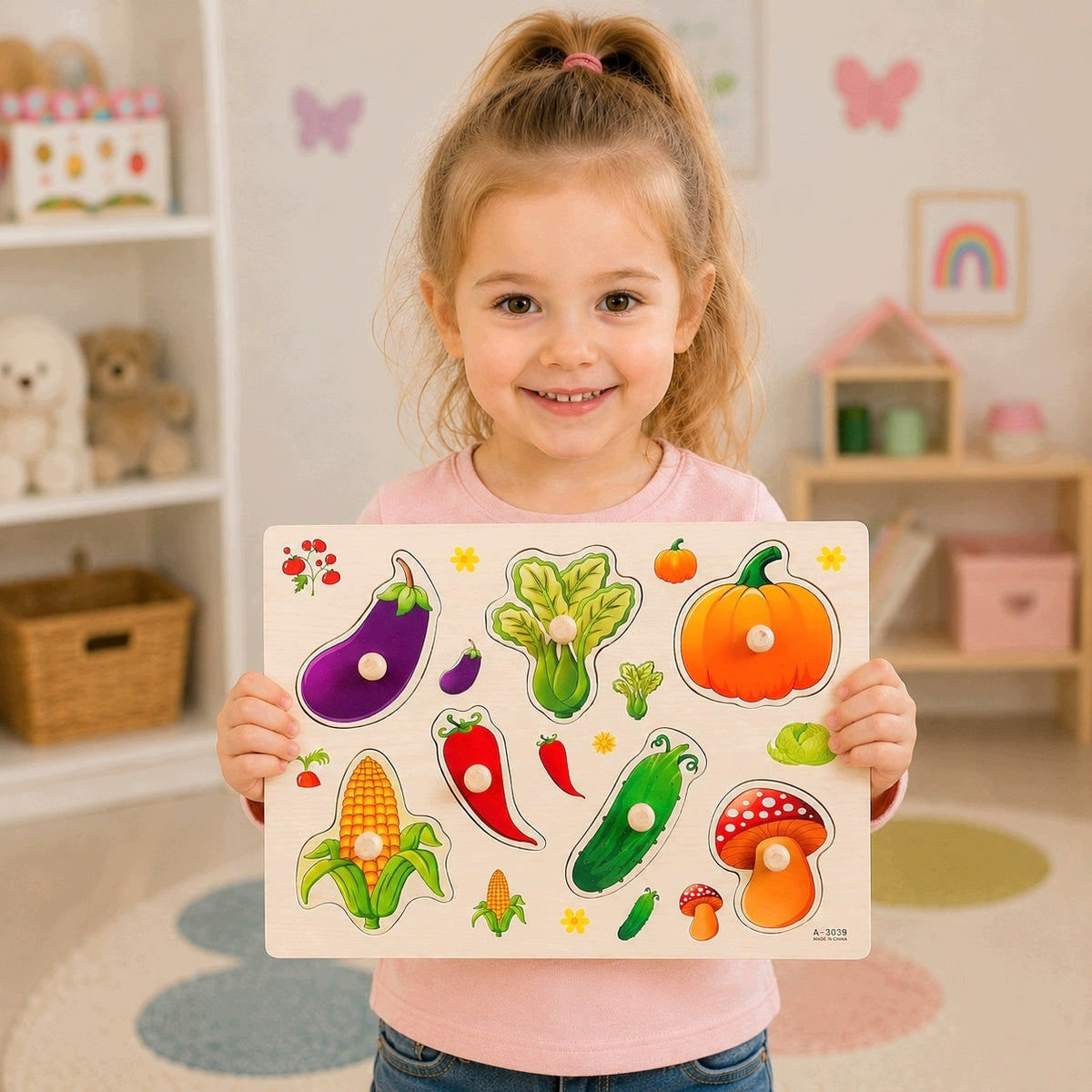 WOODEN PUZZLE VEGETABLES MONTESSORI EDUCATIONAL PUZZLE Kid's age 3+ years
