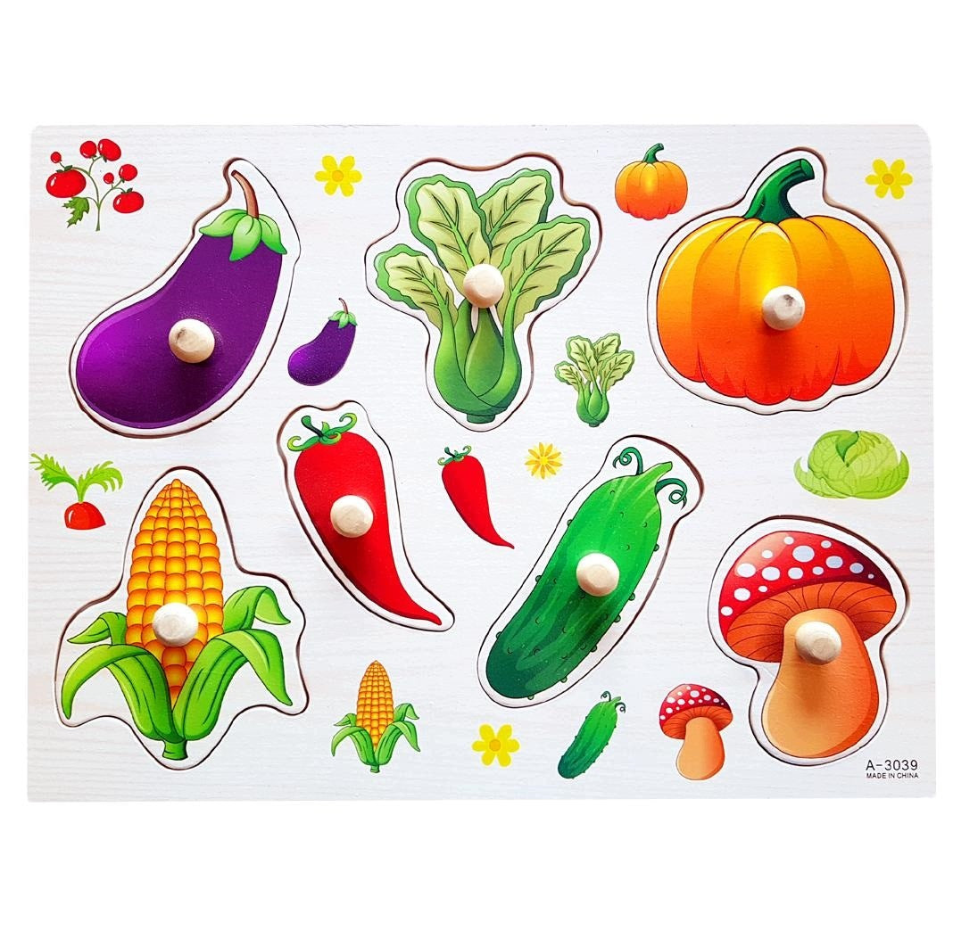 WOODEN PUZZLE VEGETABLES MONTESSORI EDUCATIONAL PUZZLE Packaging status original