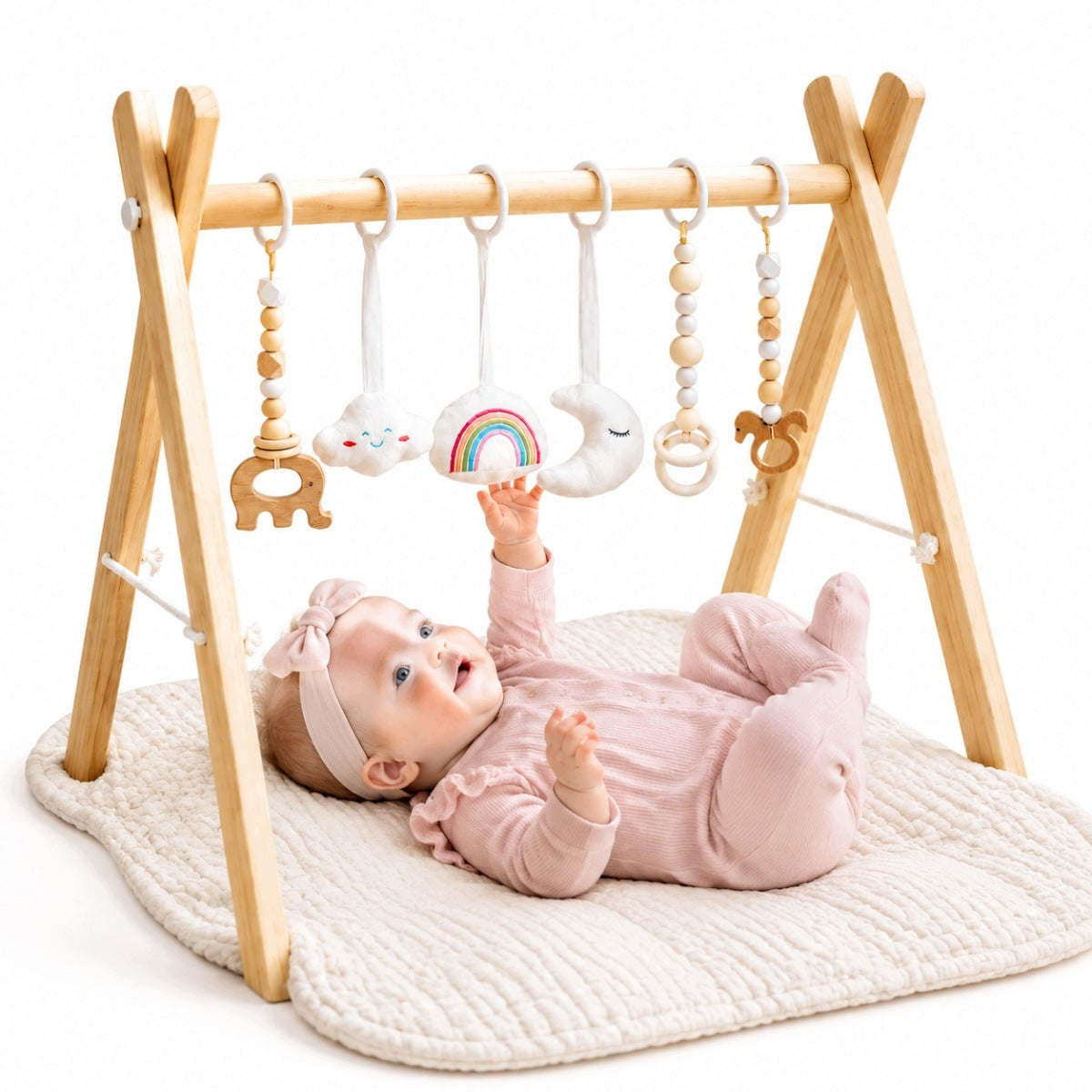 WOODEN SENSORY EDUCATIONAL HEADBAND WITH BABY TOYS