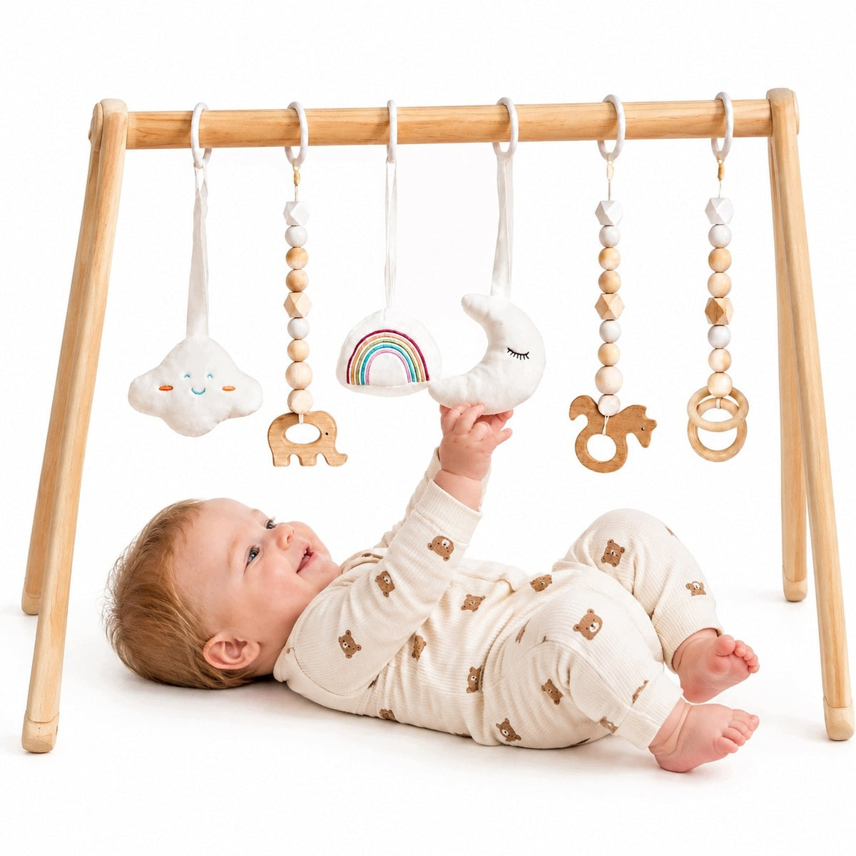WOODEN SENSORY EDUCATIONAL HEADBAND WITH TOYS FOR INFANTS