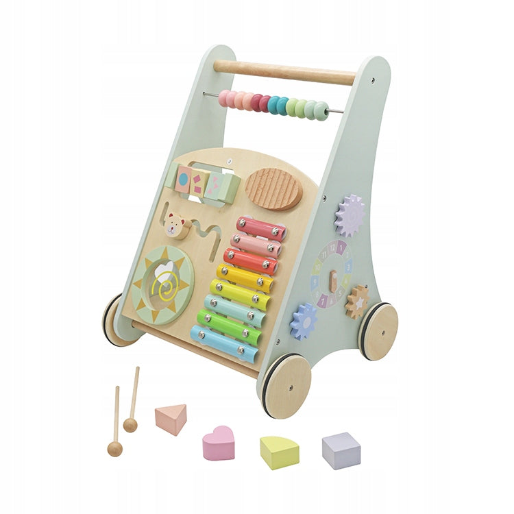 WOODEN SENSORY PUSHER 6IN1 BABY WALKER MANIPULATION BOARD Packaging status original