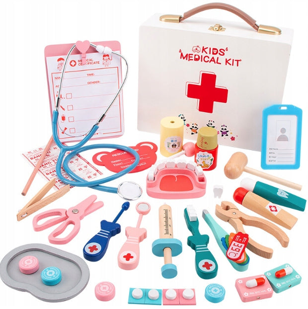 WOODEN SET OF SMALL DOCTOR ACCESSORIES BOX FUN GIFT