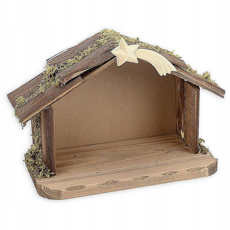 WOODEN STABLE CHRISTMAS NATIVITY SCENE WITH COMET - FOR FIGURES WITH A HEIGHT OF 8CM