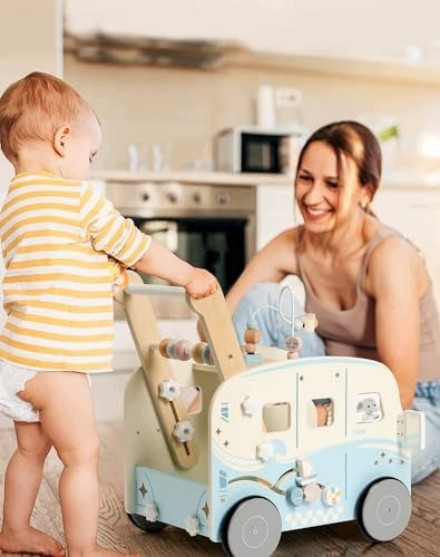WOODEN STROLLER FOR LEARNING TO WALK MULTIFUNCTIONAL WITH WHEELS AND BLOCKS Brand no brand