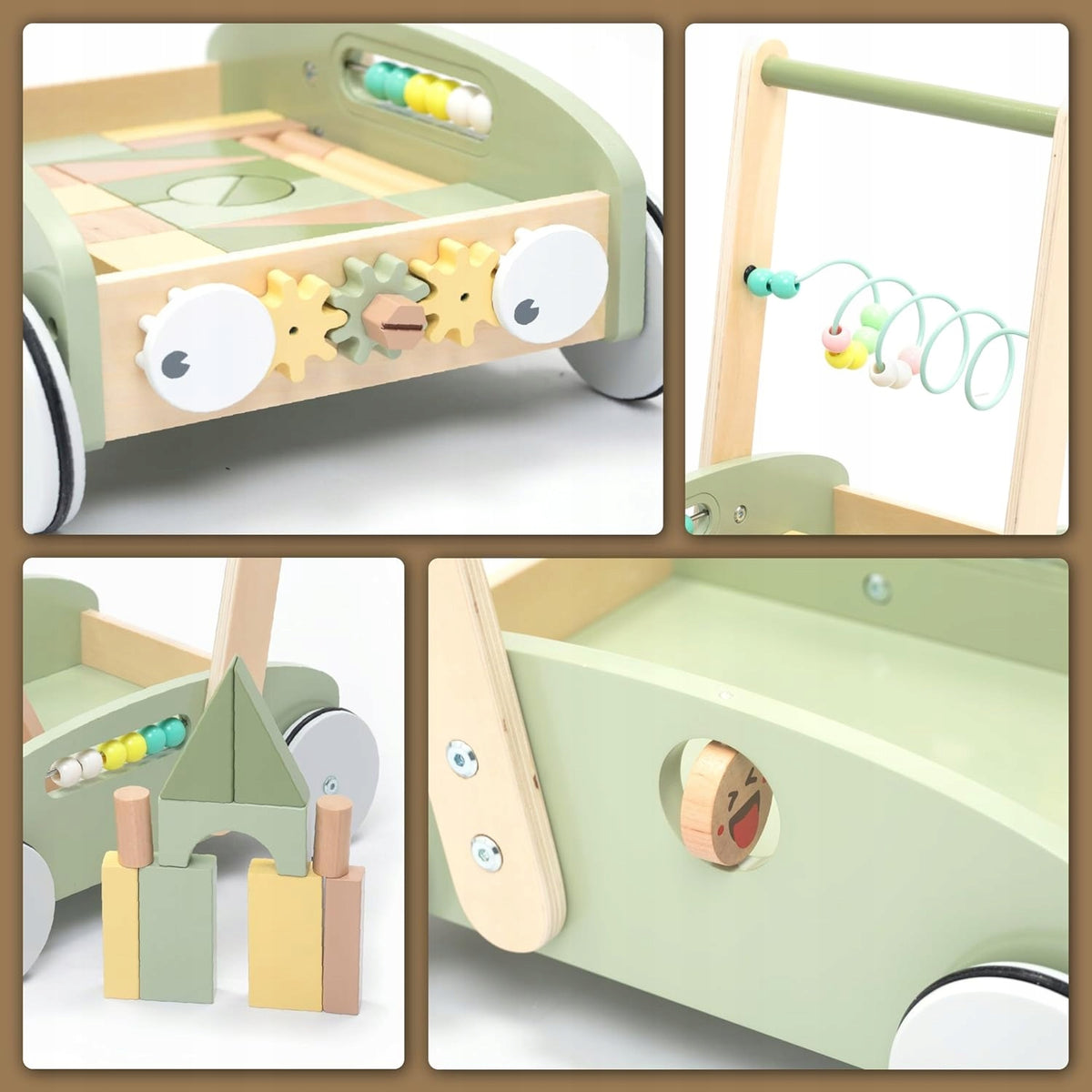 WOODEN STROLLER FOR LEARNING TO WALK WITH RUBBER WHEELS WALKING AID Brand no brand