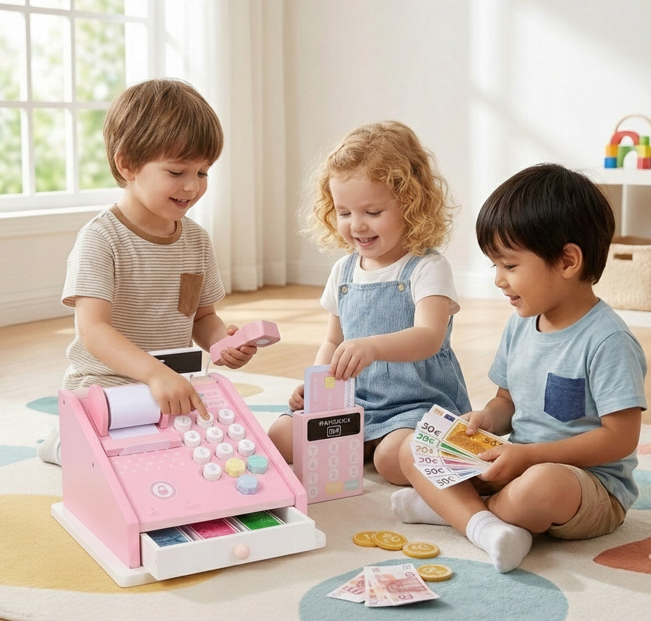 WOODEN Shop Cash Register for Children Shop with Accessories CASH REGISTER Packaging status original