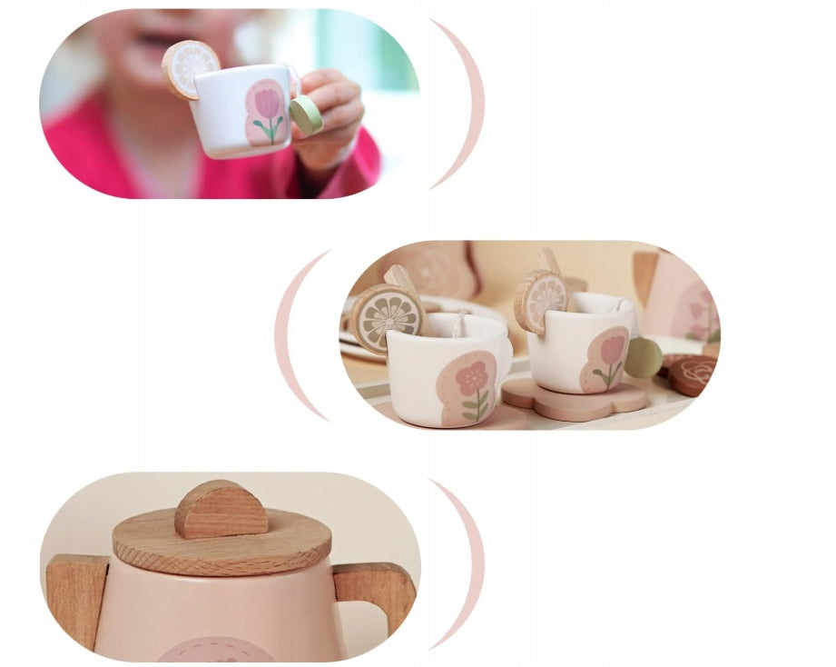 WOODEN TEA SERVICE KITCHEN ACCESSORIES SET FOR CHILDREN PREZEN H34 Brand Smartwo