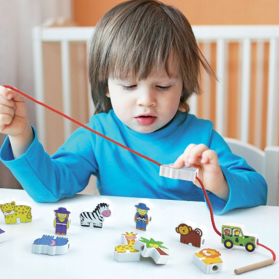 WOODEN THREADER FARM BLOCKS MONTESSORI VIGA Brand Viga