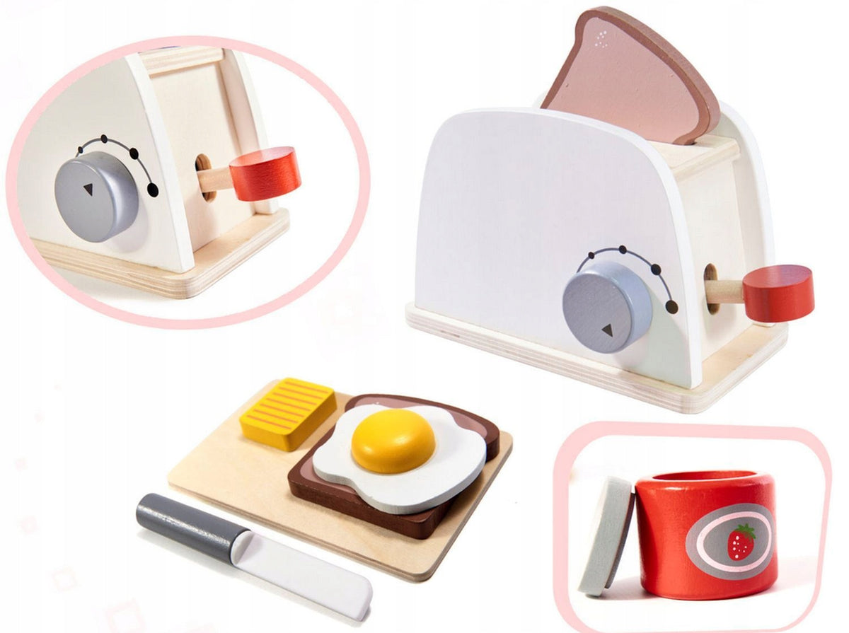 WOODEN TOASTER + ACCESSORIES BREAKFAST SET Toaster toy + accessories Packaging status original
