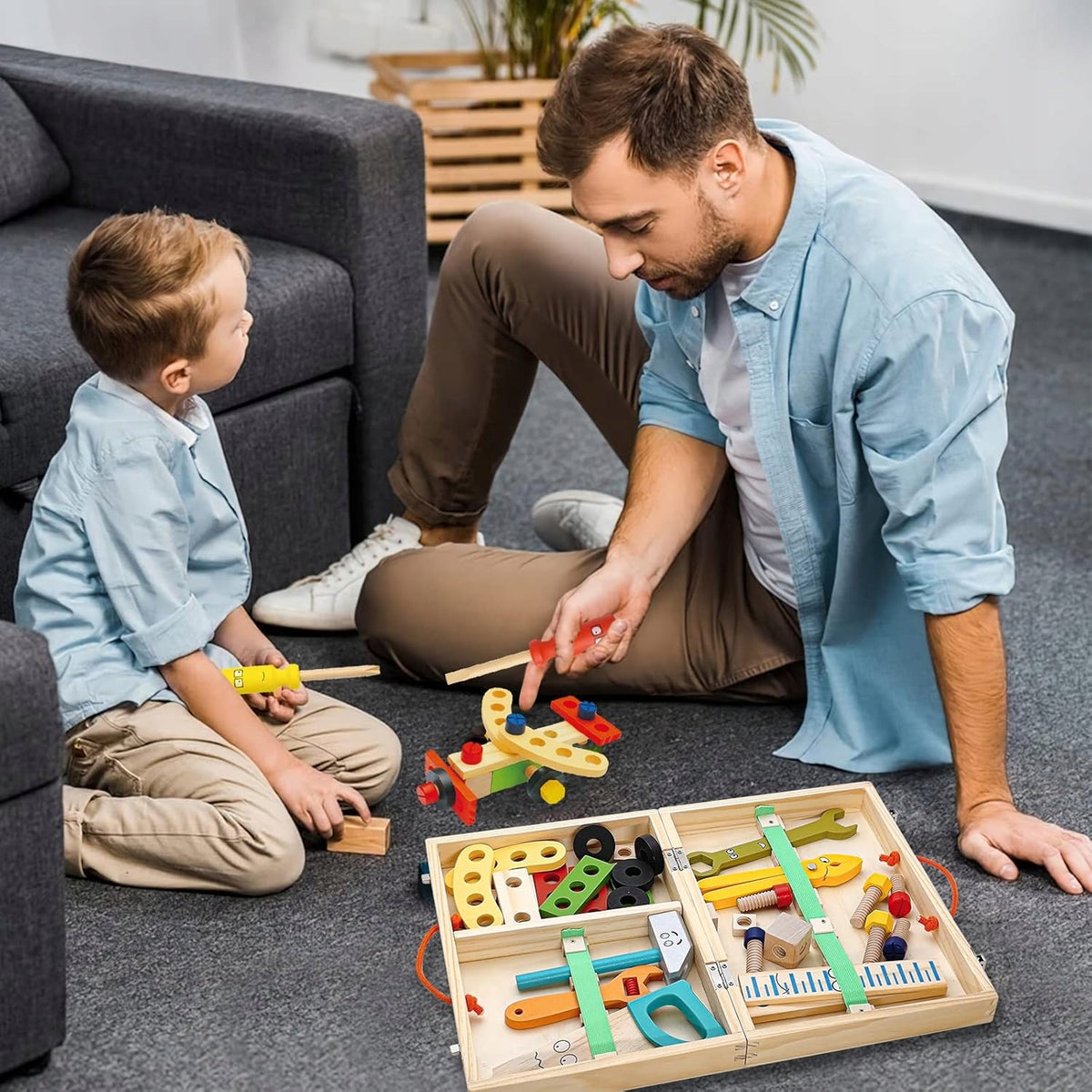 WOODEN TOOL BOX FOR CHILDREN 34 ELEMENTS SET Packaging status original