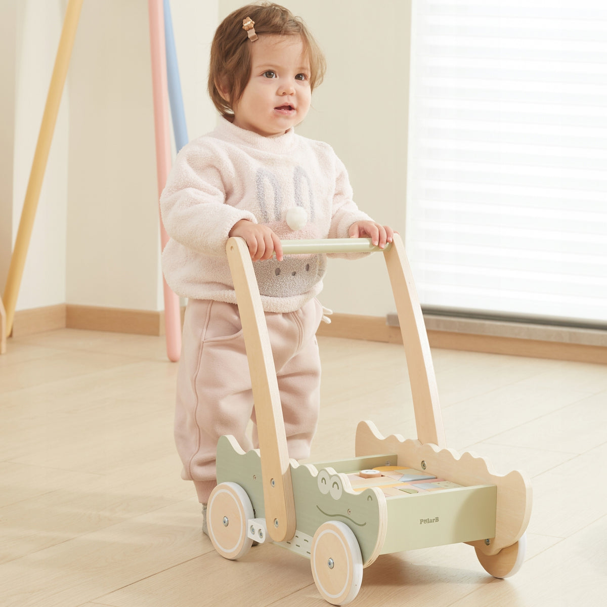 WOODEN TROLLEY PUSHER WALKER BLOCKS PUZZLE CROCODILE SORTER VIGA POLARB Brand Viga