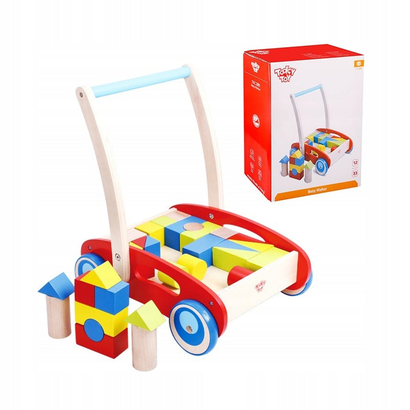 WOODEN WALKER PUSHER FOR CHILDREN BLOCKS 23 EL. TOOKY TOY CHILDREN'S MOTOR SKILLS