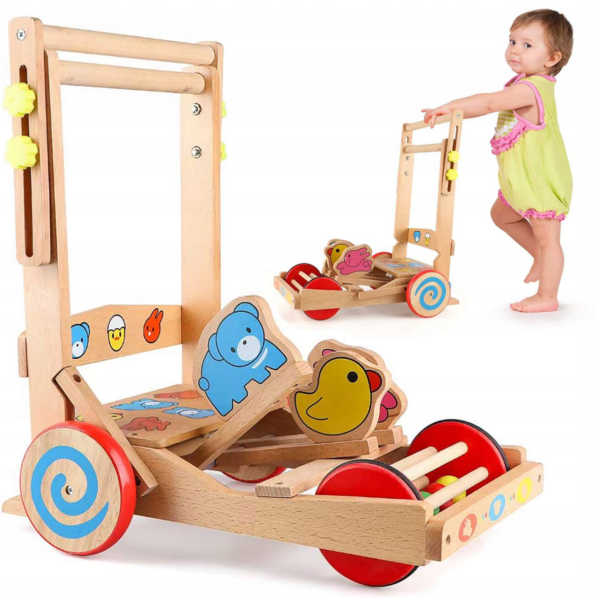WOODEN WALKER PUSHER INTERACTIVE JUMPING ANIMALS ADJUSTABLE