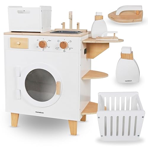 WOODEN WASHING MACHINE FOR CHILDREN IRON BASKET LAUNDRY SET FOR HOME