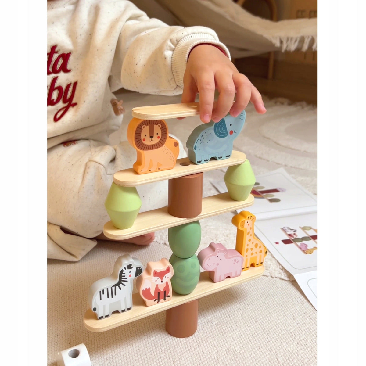 WOOPIE GREEN Balancing Wooden Animals Stacking Puzzle FSC Kid's age 18+ months