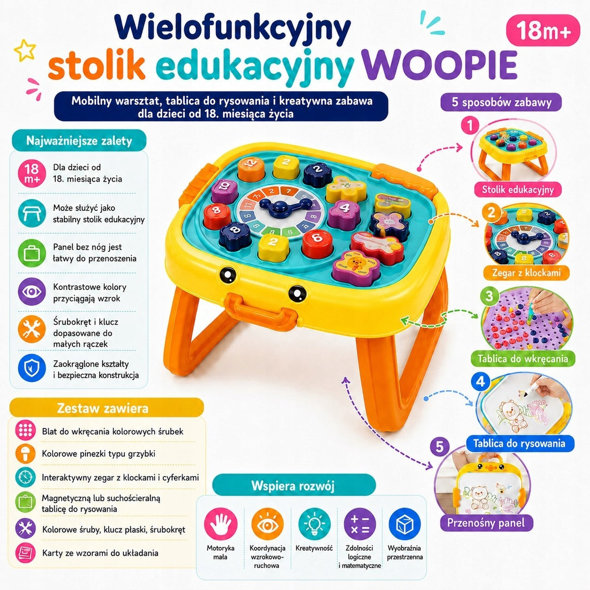 WOOPIE Interactive Educational Table Workshop and 3in1 Board Kid's age 18+ months