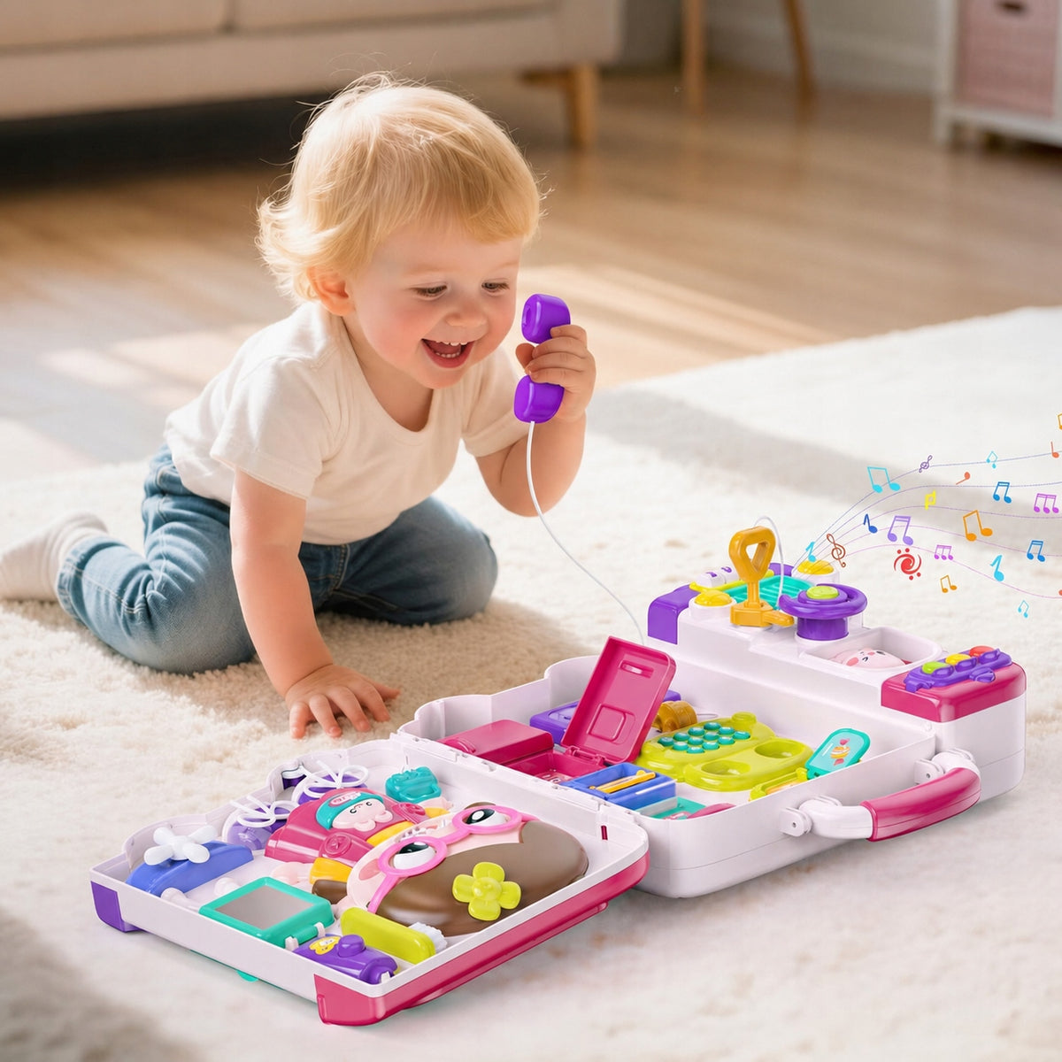 WOOPIE Interactive Manipulation Board Car Suitcase 3in1 Sound Light Brand Woopie