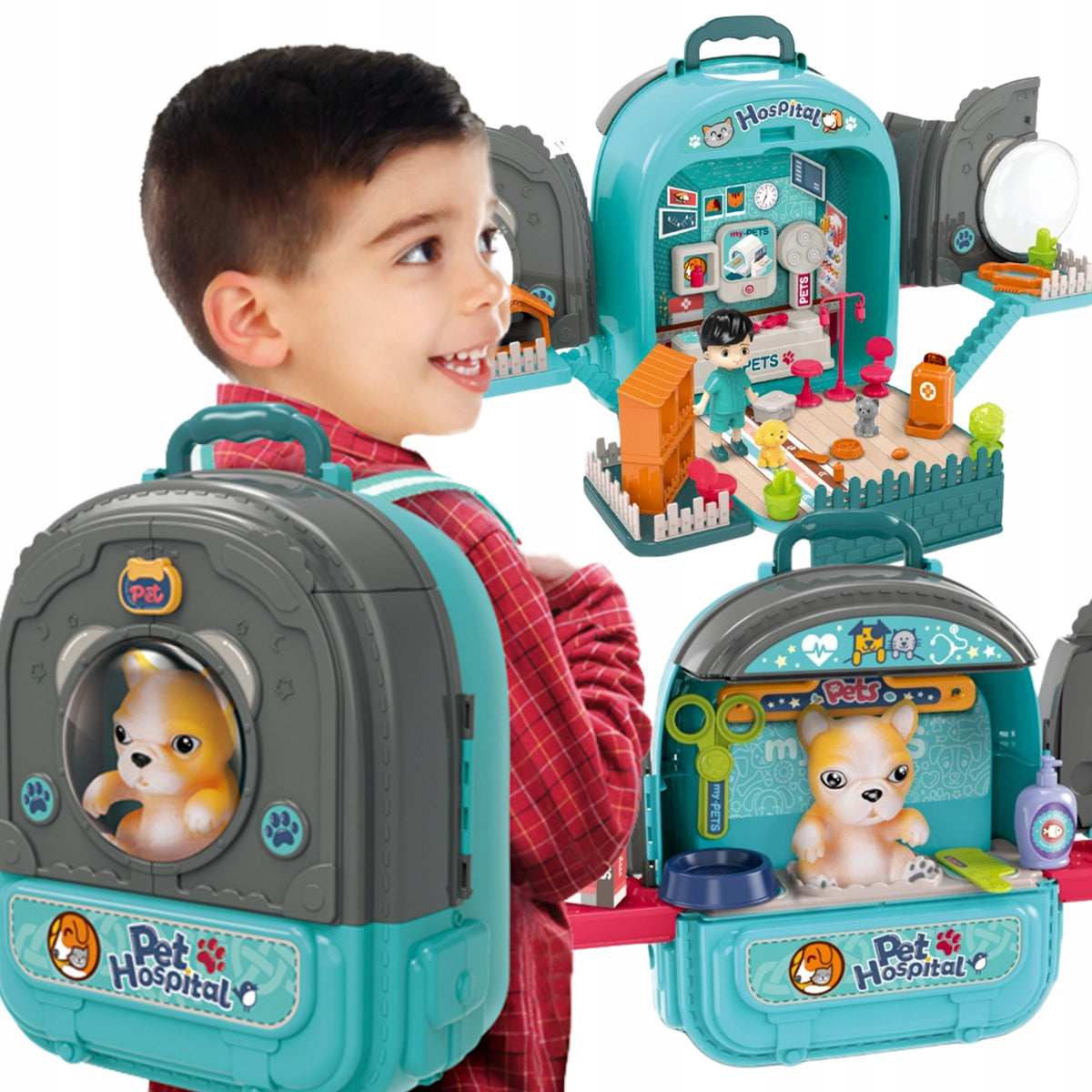 WOOPIE Small Veterinarian Set 3in1 Cottage in Backpack Dog