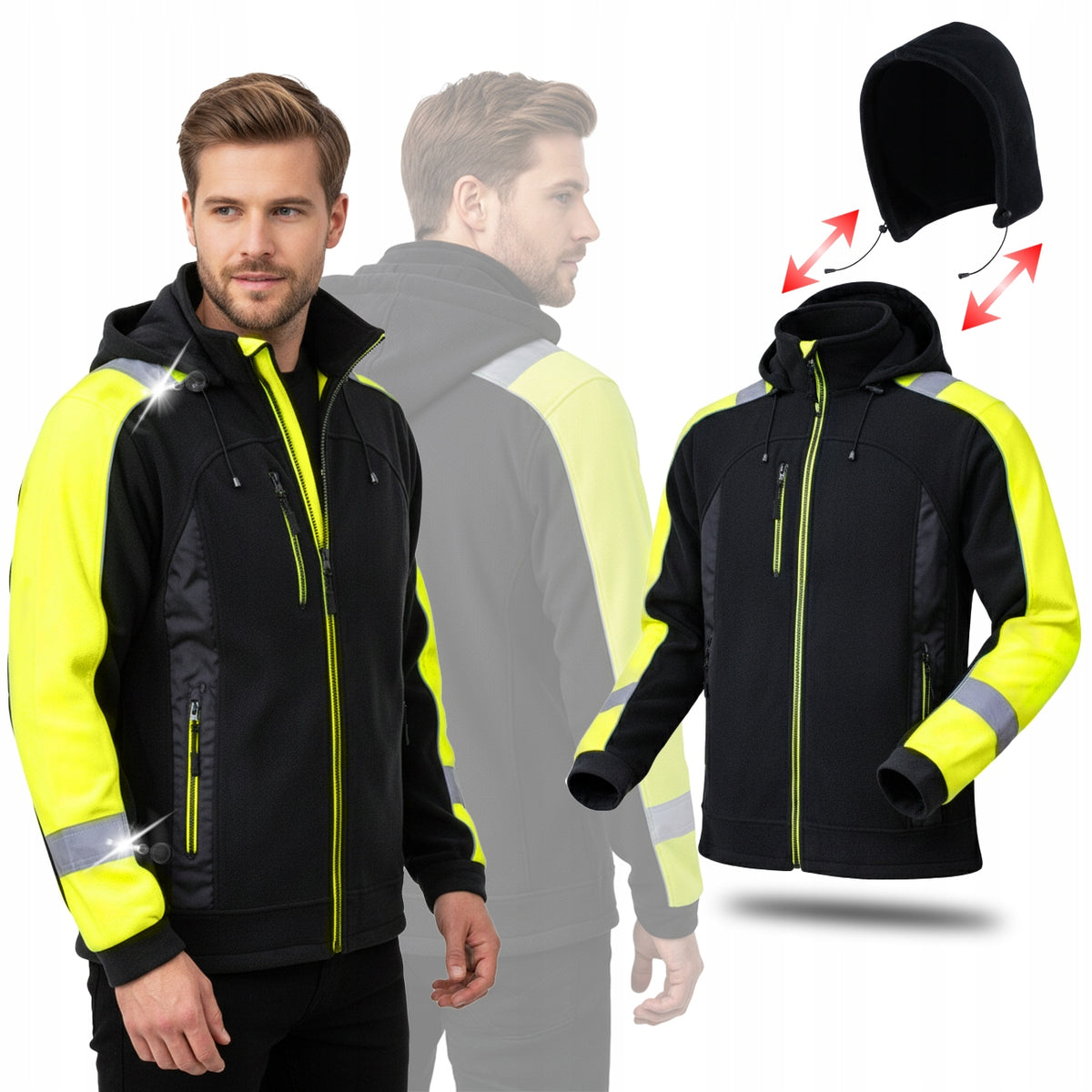 WORK FLEECE MEN'S WARNING FLEECE SWEATSHIRT WORK REFLECTIVE FOR WINTER Manufacturer code Polar męski z kapturem