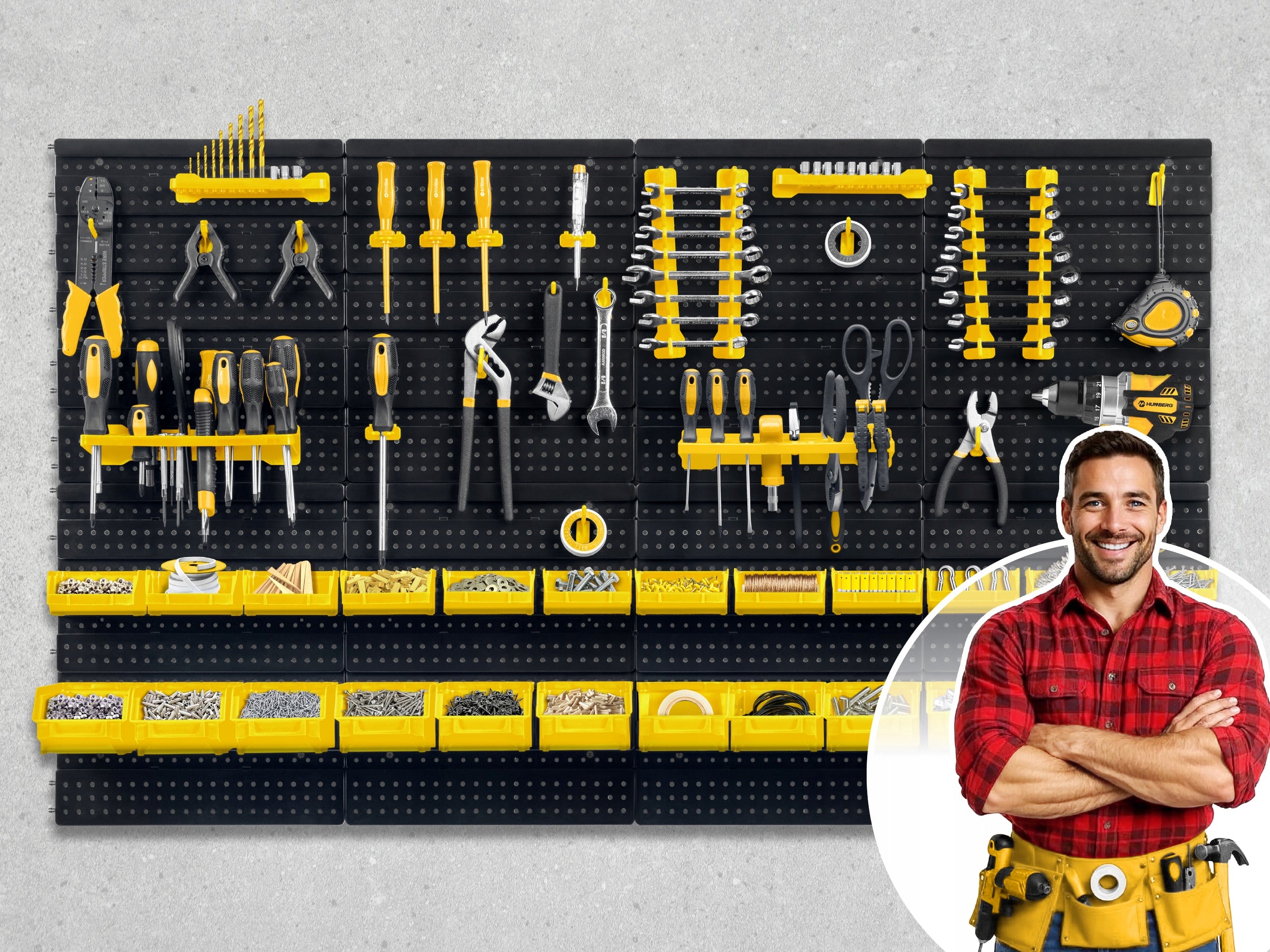 WORKSHOP TOOL BOARD 128x76cm HUMBERG 54 elements FULL set Additional features hangable fastening holes for elements