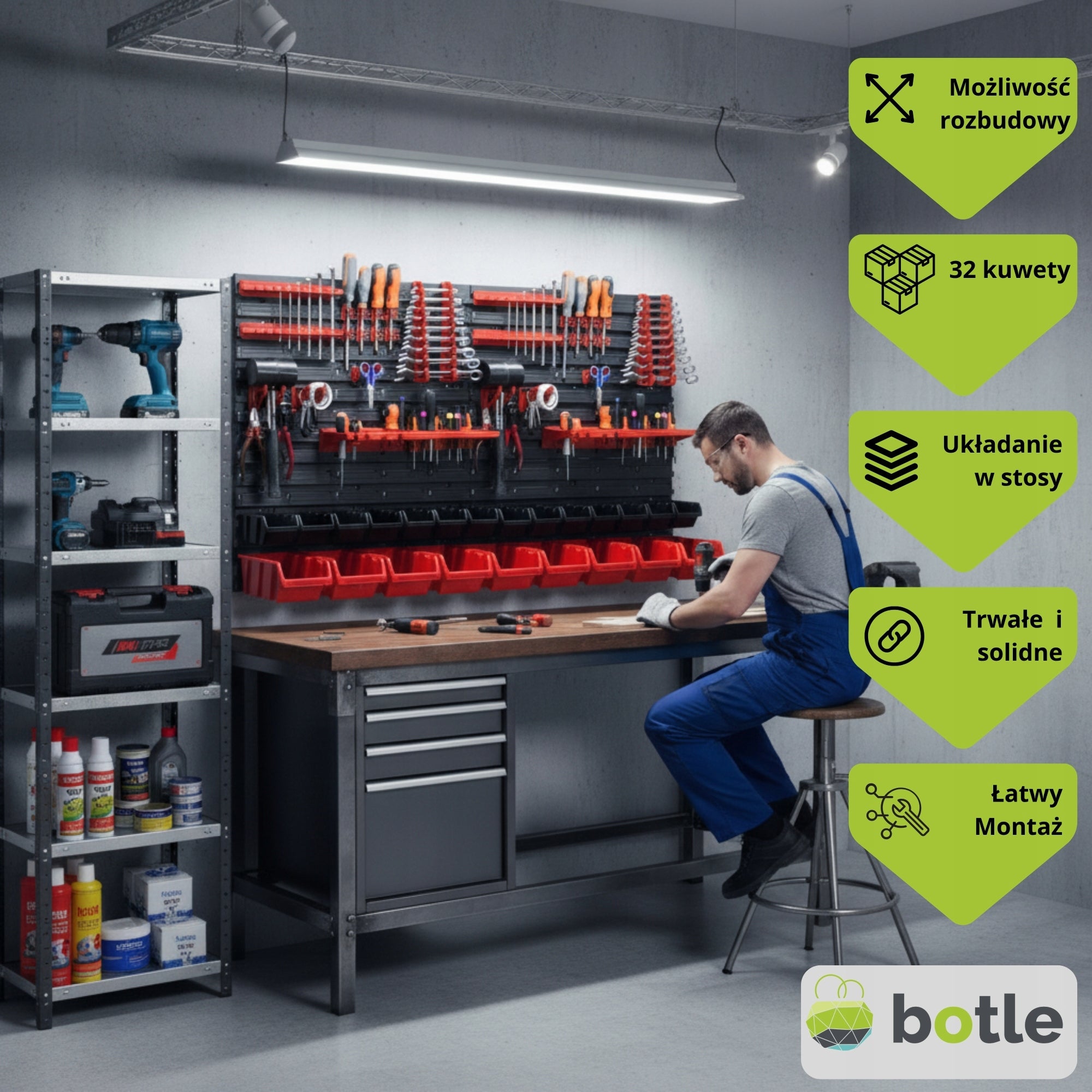 WORKSHOP TOOL BOARD GARAGE WALL FOR TOOLS 160x80cm Brand Botle