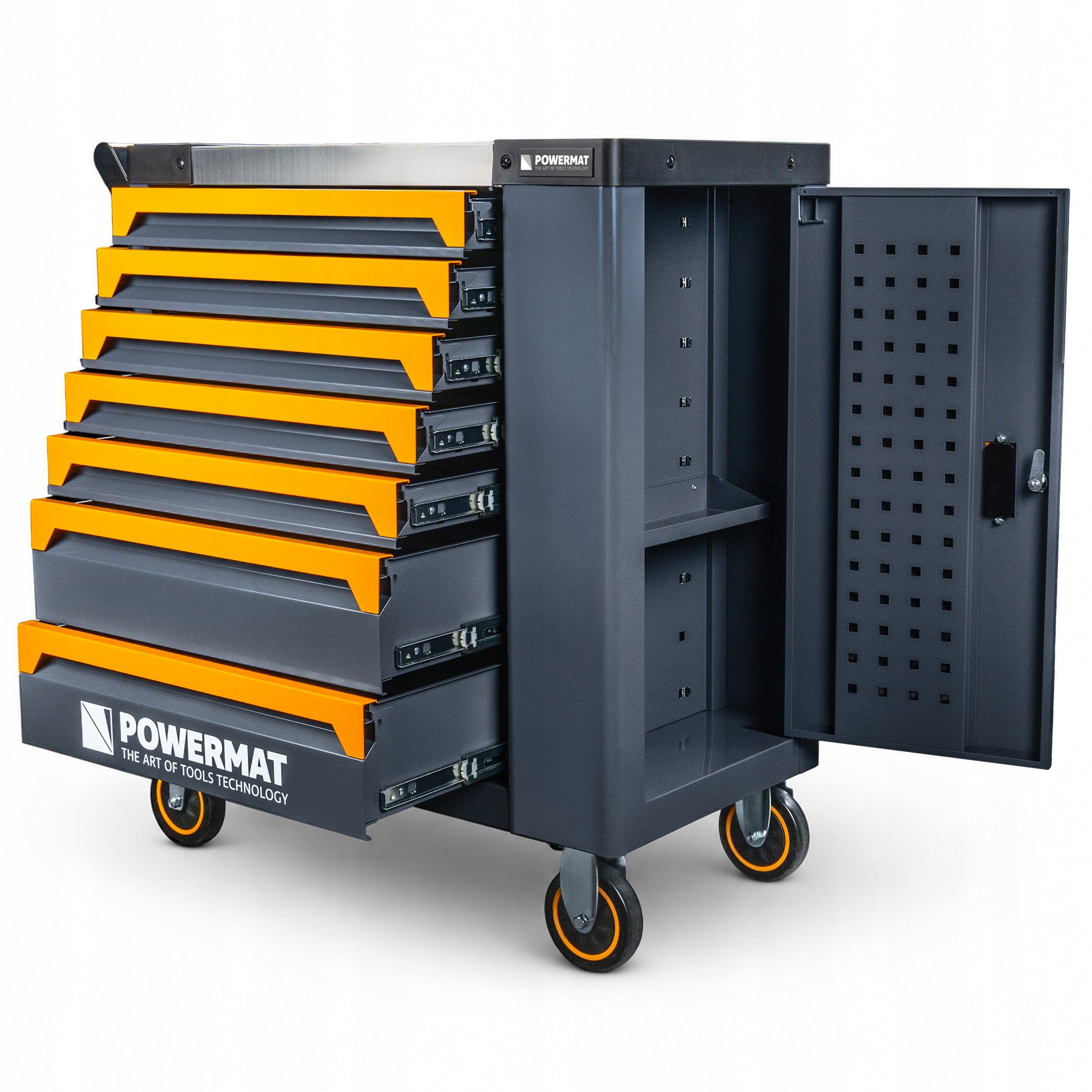 WORKSHOP TROLLEY TOOL CABINET EMPTY 7 DRAWERS STEEL TOP STORAGE