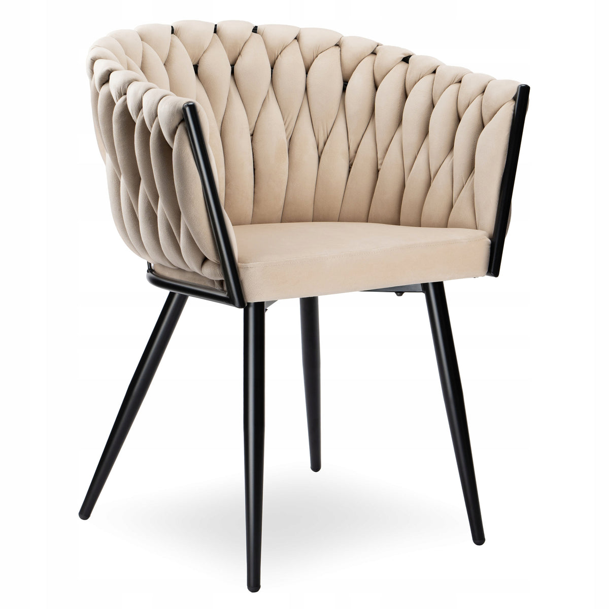 WOVEN CHAIR UPHOLSTERED BEIGE VELOUR VELVET GLAMOUR BLACK LEGS