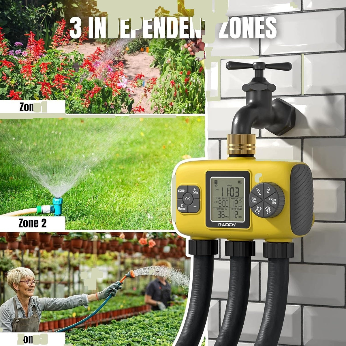 WS-8 IRRIGATION TIMER 3 ZONES RAIN DELAY LARGE LCD IPX5 Packaging status original
