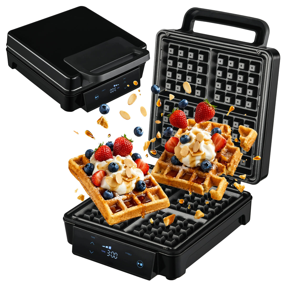 Waffle Iron 4 Large Crispy Waffles Strong Crisp Temperature Control