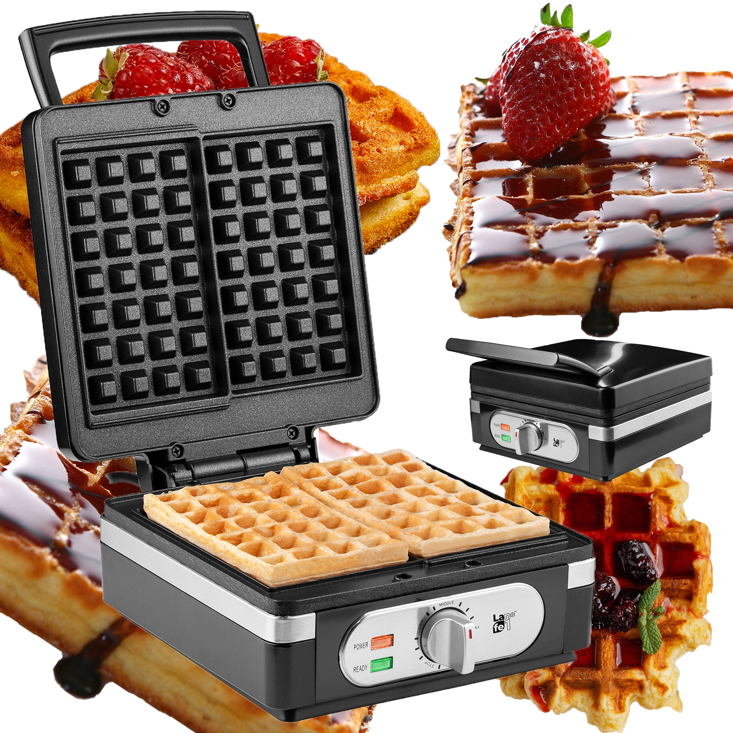 Waffle Iron For 2 Large Crispy Waffles Strong Temp Adjustment °C 1600W XXL