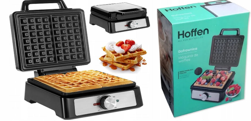 Waffle Iron Hoffen 1600W Temperature Control 2 Waffles Non-Stick Grey