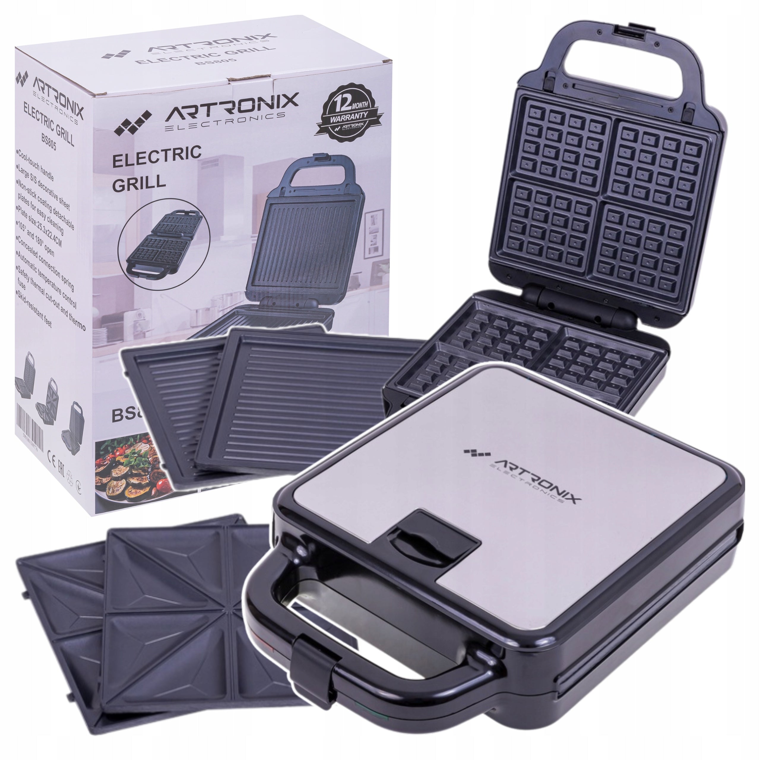 Waffle Maker Sandwich Toaster Grill Panini 3in1 1400W