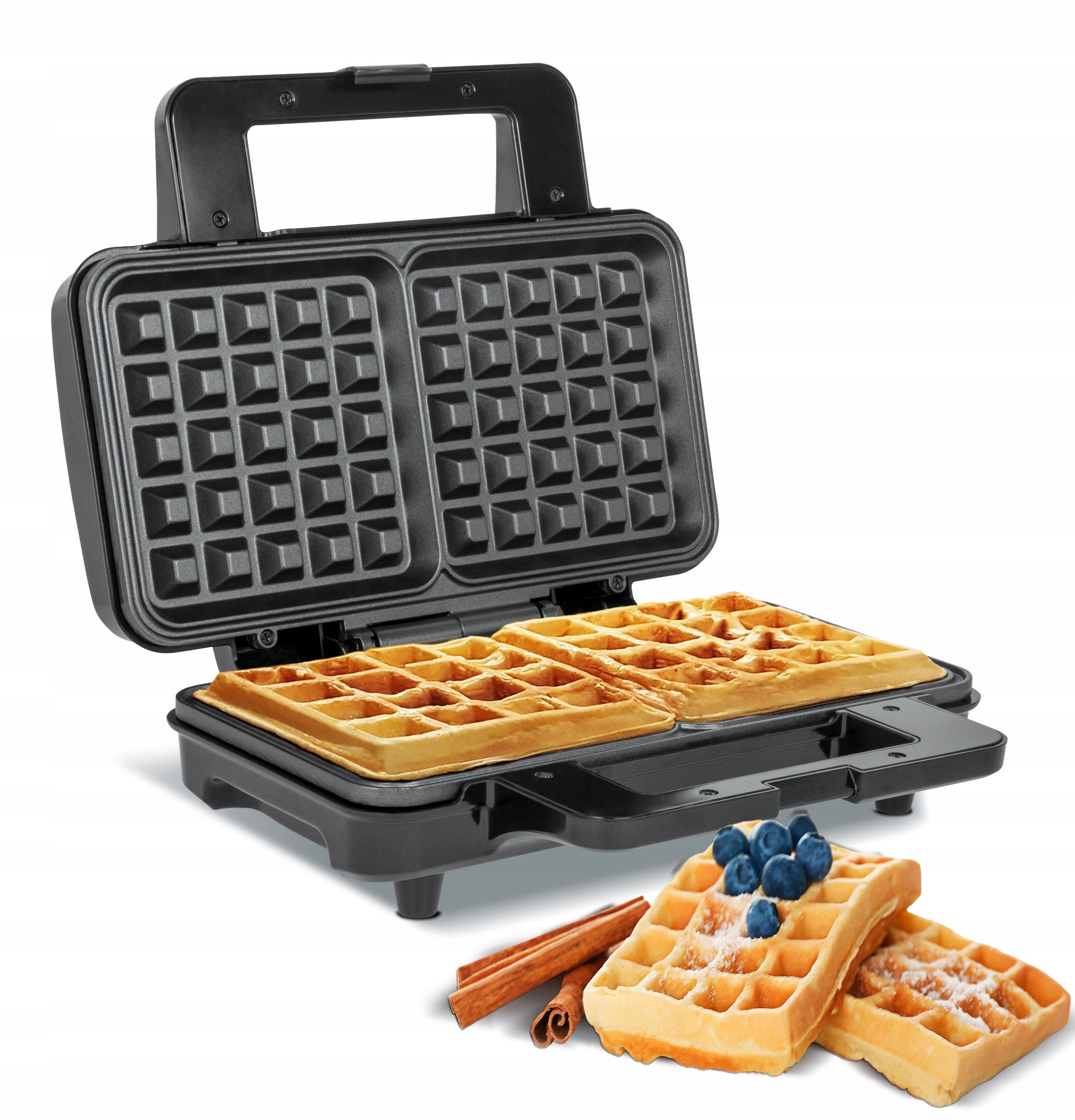 Waffle iron 2 waffles squares 1000W Teesa high power non-stick coating