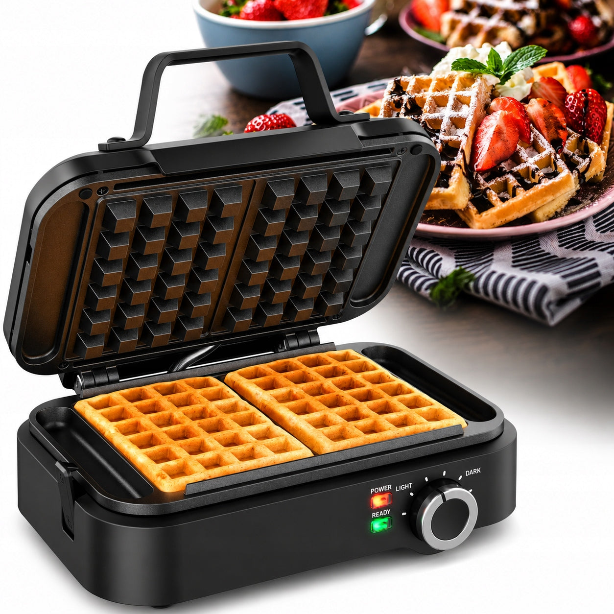 Waffle iron MarBit for 2 large strong waffles 2000W black temperature control Packaging status original