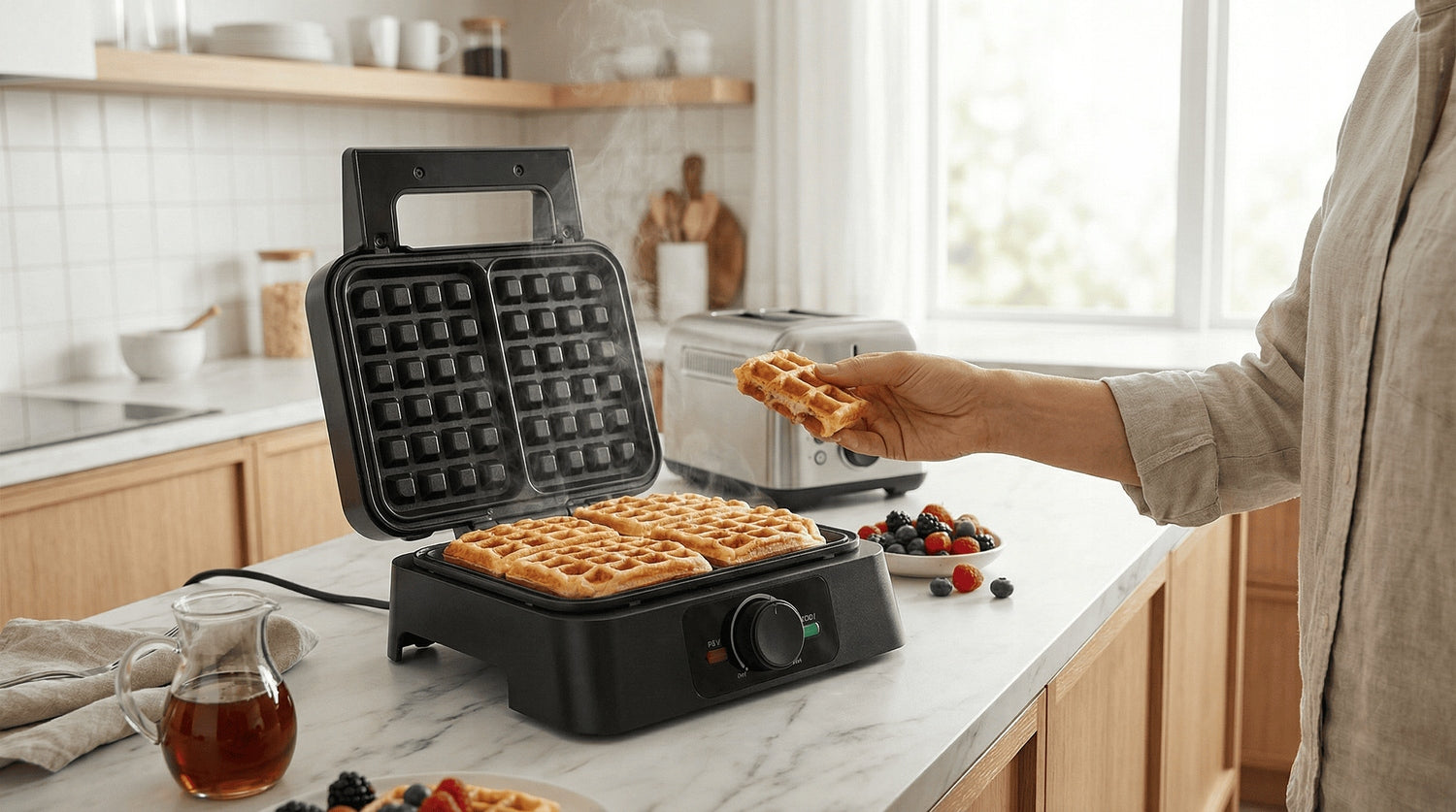 Waffle maker 2 large crispy Belgian waffles not leaking strong non stick Packaging status original