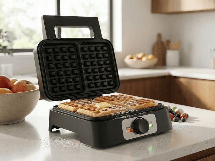 Waffle maker 2 large crispy Belgian waffles not leaking strong non stick Packaging status original