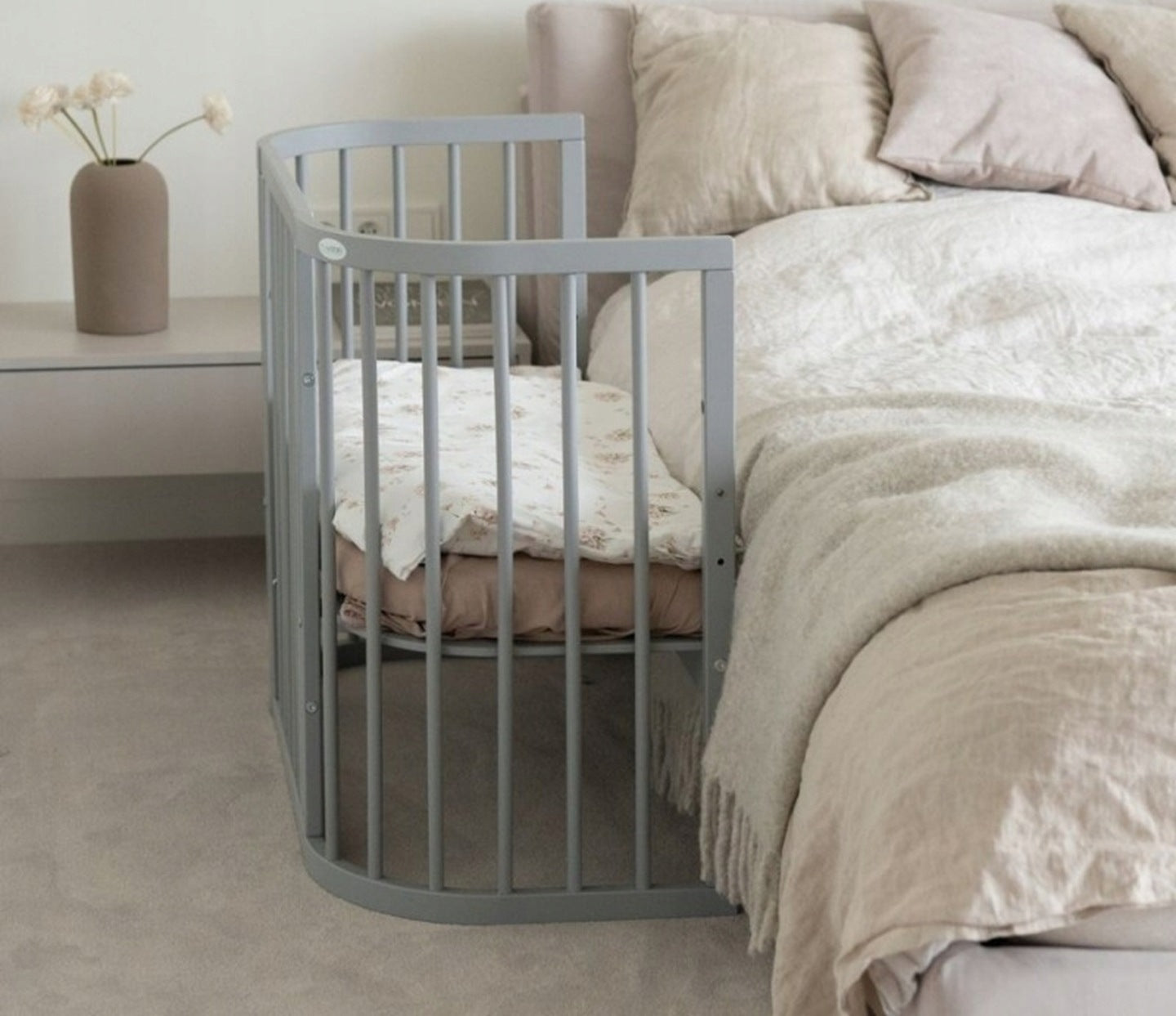 Waldin Cot (W2) 7in1 with Mattress Circles & Straps, Grey Packaging status original