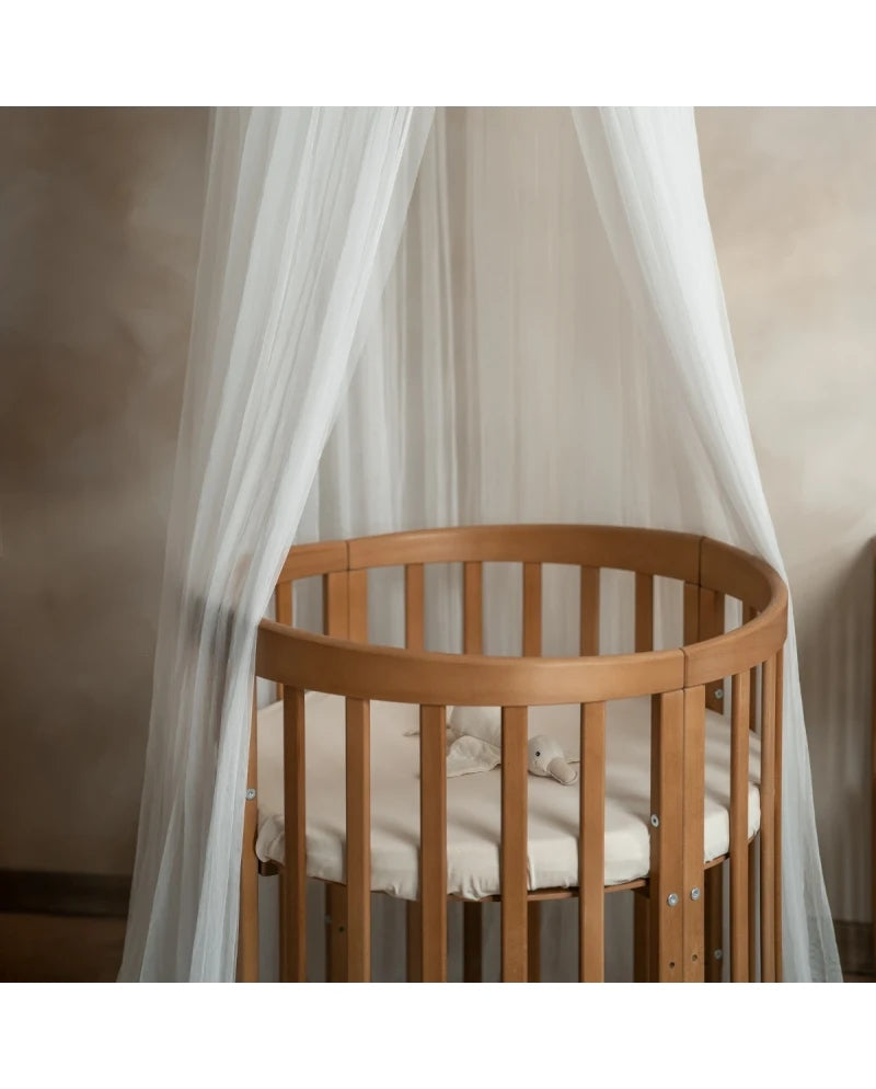 Waldin wooden cot (oval) 7in1 with mattress Wheels&Belt, Vintage brown Medical device no